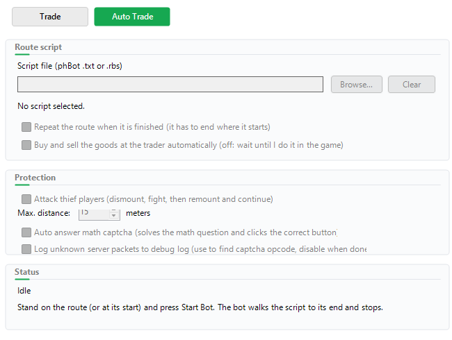 The trade page