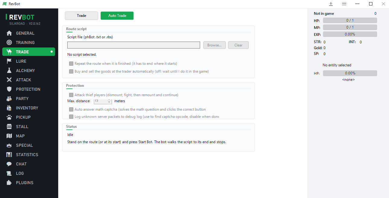 The RevBot trade page